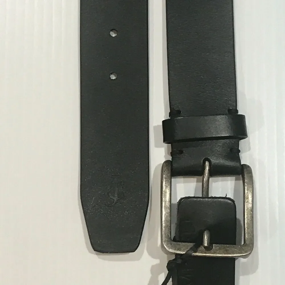 James Campbell Men's Leather Belt Antiqued Nickel Buckle Black 44